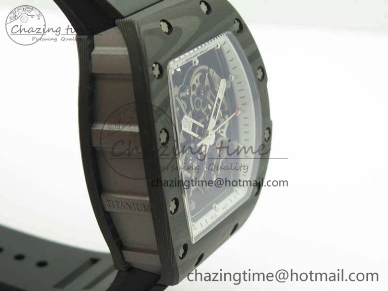 RM055 TI Case KVF Best Edition Skeleton Dial White Inner Bezel On Black Rubber Strap MIYOTA SoftTouch 9504