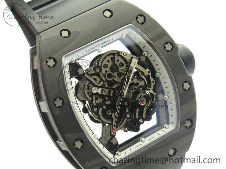 RM055 TI Case KVF Best Edition Skeleton Dial White Inner Bezel On Black Rubber Strap MIYOTA SoftTouch 9504