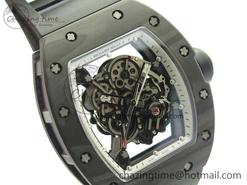 RM055 TI Case KVF Best Edition Skeleton Dial White Inner Bezel On Black Rubber Strap MIYOTA SoftTouch 9504