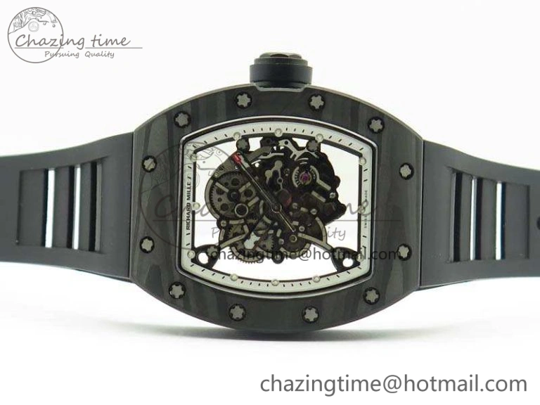 RM055 TI Case KVF Best Edition Skeleton Dial White Inner Bezel On Black Rubber Strap MIYOTA SoftTouch 9504