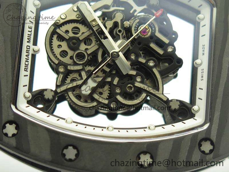 RM055 TI Case KVF Best Edition Skeleton Dial White Inner Bezel On Black Rubber Strap MIYOTA SoftTouch 9504