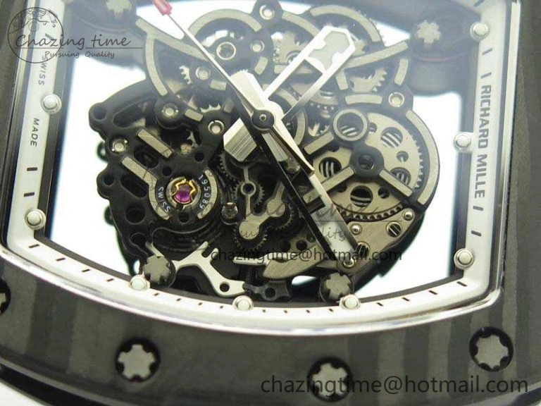 RM055 TI Case KVF Best Edition Skeleton Dial White Inner Bezel On Black Rubber Strap MIYOTA SoftTouch 9504