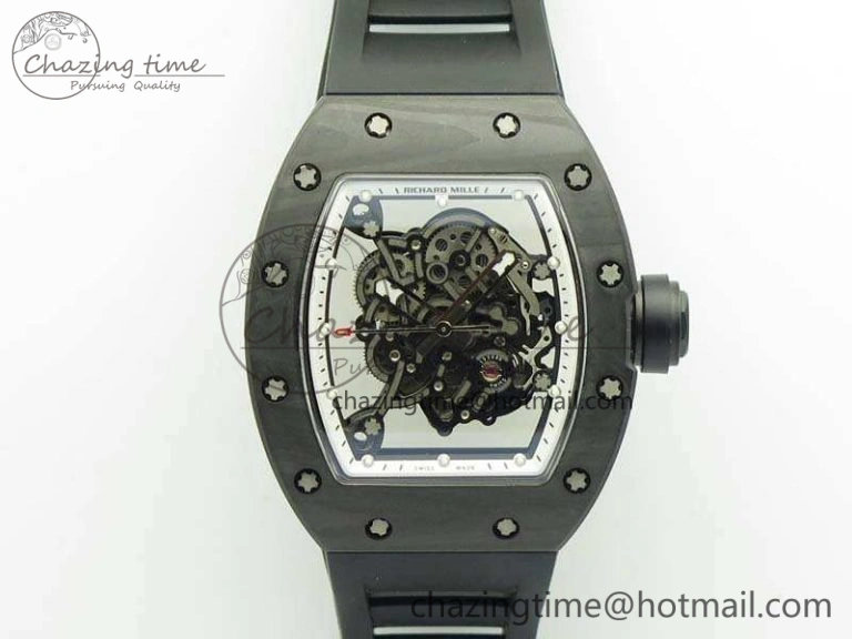 RM055 TI Case KVF Best Edition Skeleton Dial White Inner Bezel On Black Rubber Strap MIYOTA SoftTouch 9504