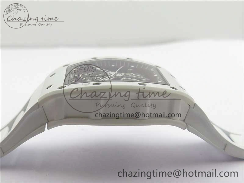 RM055 Ti White Ceramic ZF 1:1 Best Edition Skeleton Dial on White Rubber Strap NH05A Thermal 9400