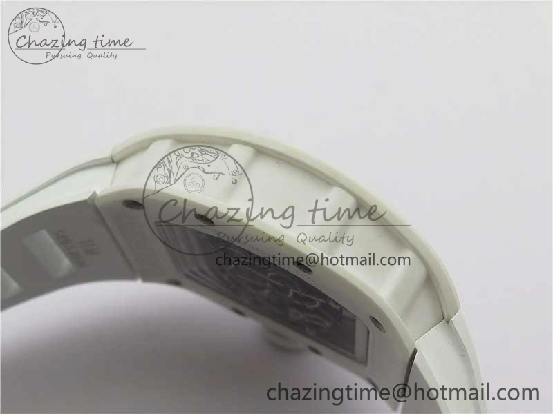 RM055 Ti White Ceramic ZF 1:1 Best Edition Skeleton Dial on White Rubber Strap NH05A Thermal 9400
