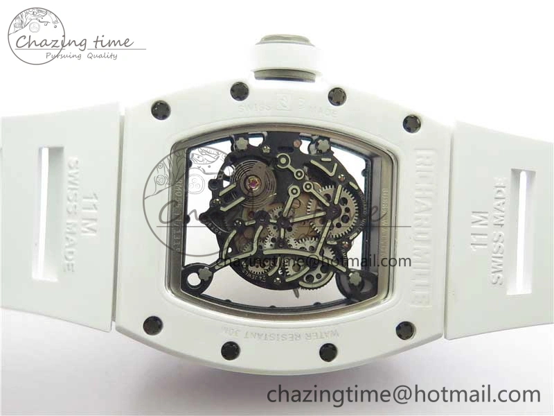 RM055 Ti White Ceramic ZF 1:1 Best Edition Skeleton Dial on White Rubber Strap NH05A Thermal 9400