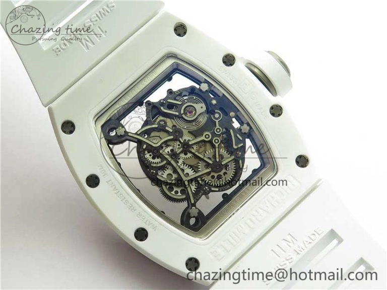RM055 Ti White Ceramic ZF 1:1 Best Edition Skeleton Dial on White Rubber Strap NH05A Thermal 9400