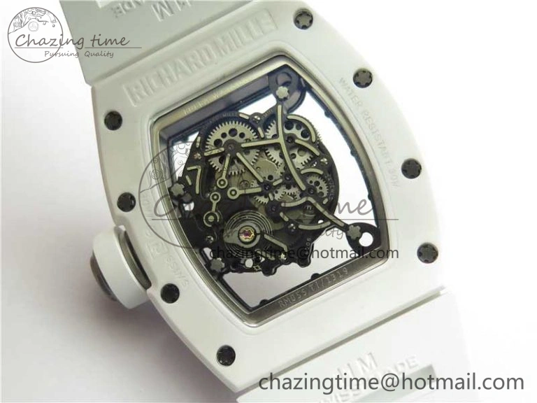 RM055 Ti White Ceramic ZF 1:1 Best Edition Skeleton Dial on White Rubber Strap NH05A Thermal 9400