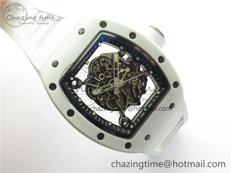 RM055 Ti White Ceramic ZF 1:1 Best Edition Skeleton Dial on White Rubber Strap NH05A Thermal 9400