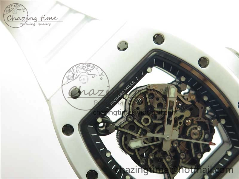 RM055 Ti White Ceramic ZF 1:1 Best Edition Skeleton Dial on White Rubber Strap NH05A Thermal 9400