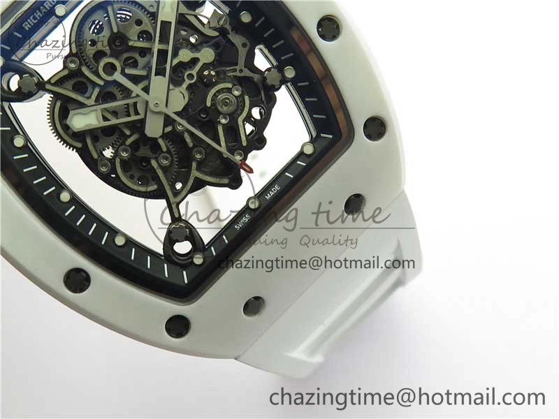 RM055 Ti White Ceramic ZF 1:1 Best Edition Skeleton Dial on White Rubber Strap NH05A Thermal 9400