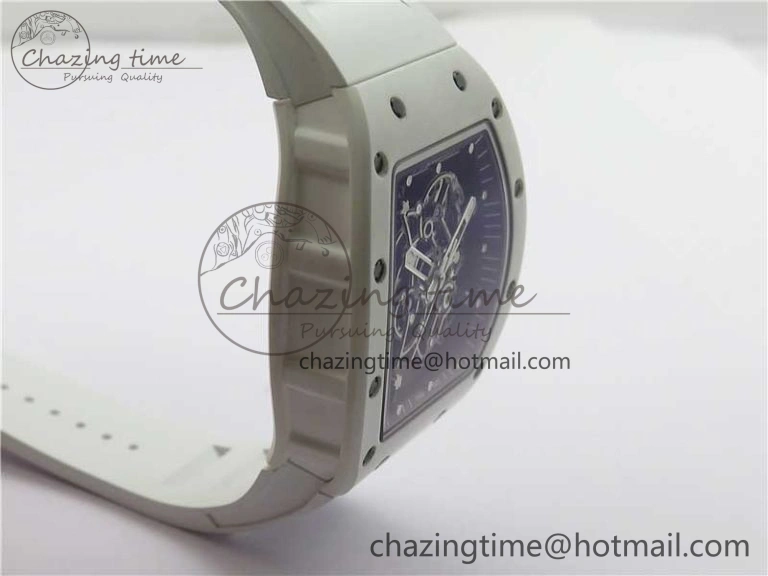 RM055 Ti White Ceramic ZF 1:1 Best Edition Skeleton Dial on White Rubber Strap NH05A Thermal 9400