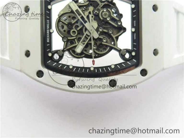 RM055 Ti White Ceramic ZF 1:1 Best Edition Skeleton Dial on White Rubber Strap NH05A Thermal 9400