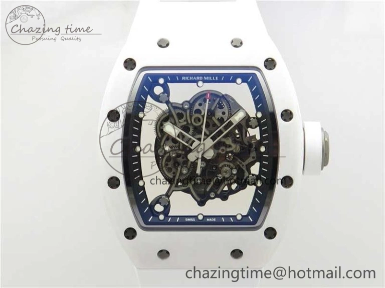 RM055 Ti White Ceramic ZF 1:1 Best Edition Skeleton Dial on White Rubber Strap NH05A Thermal 9400