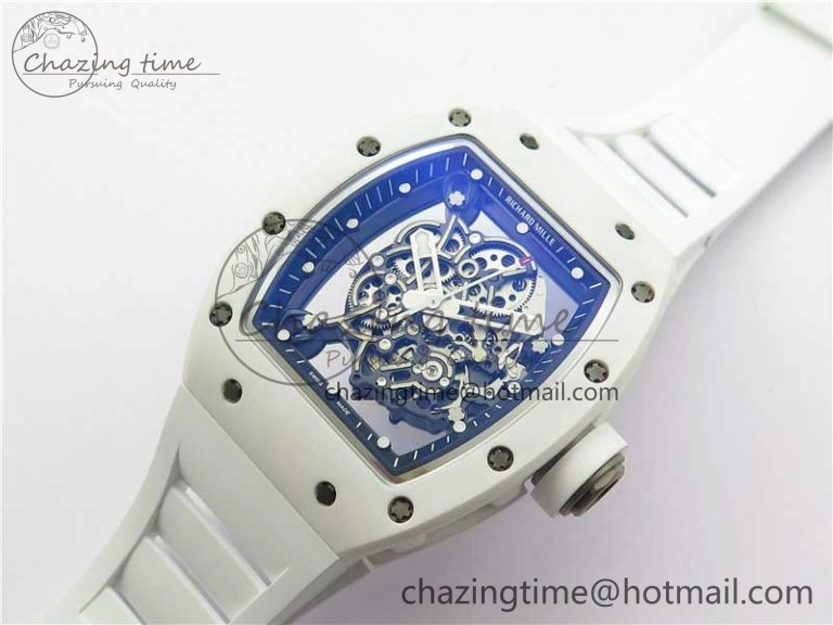 RM055 Ti White Ceramic ZF 1:1 Best Edition Skeleton Dial on White Rubber Strap NH05A Thermal 9400