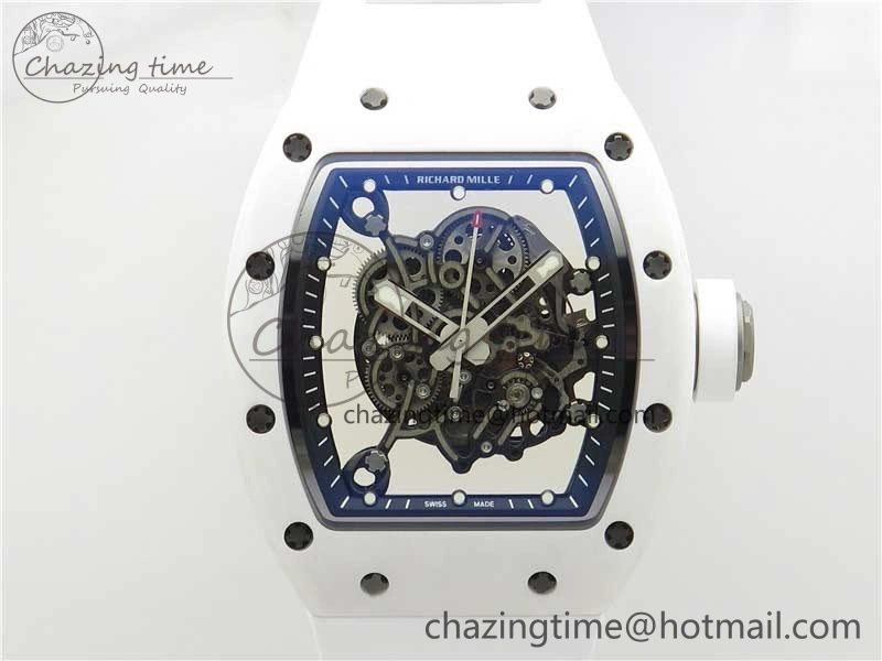 RM055 Ti White Ceramic ZF 1:1 Best Edition Skeleton Dial on White Rubber Strap NH05A Thermal 9400