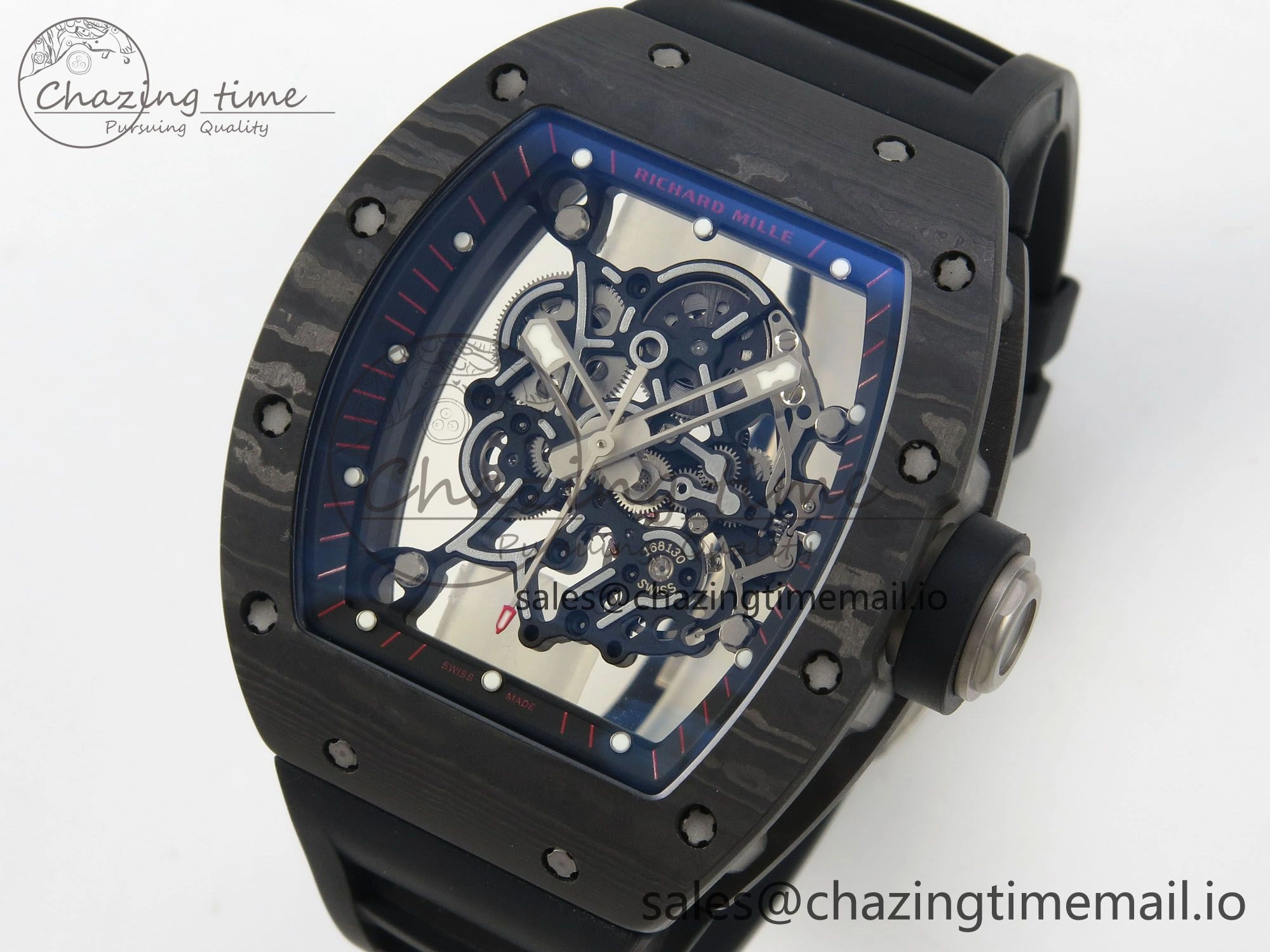RM055 Ti NTPT KVF 1:1 Best Edition Black Red Inner Bezel Black Crown on Black Rubber Strap RMUL2 Super Clone OnTrend 9176