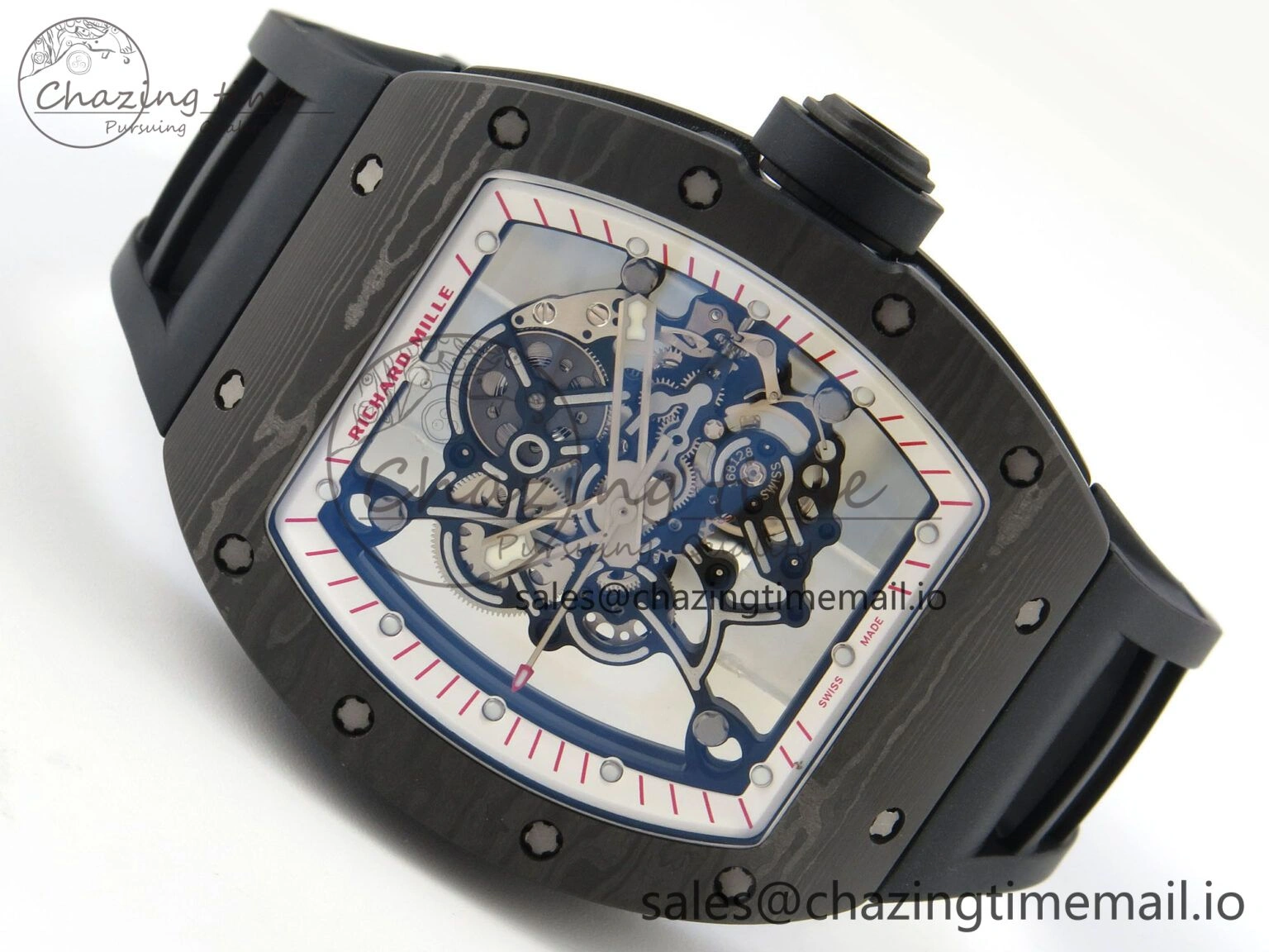 Lightweight RM055 Ti NTPT KVF 1:1 Best Edition White Red Inner Bezel Black Crown on Black Rubber Strap RMUL2 Super Clone 9177