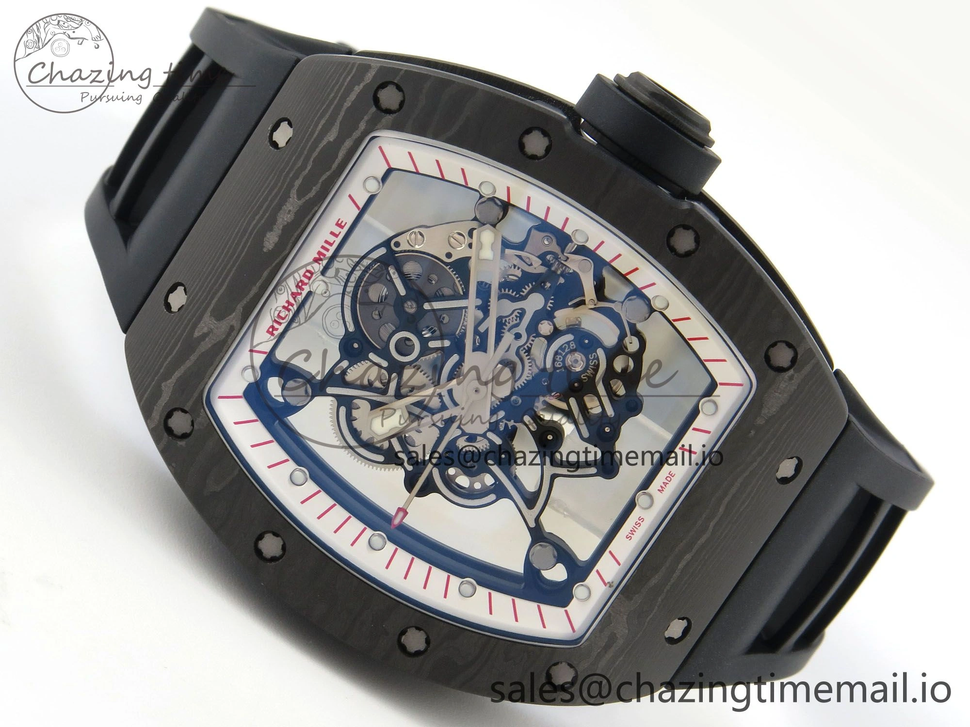 Lightweight RM055 Ti NTPT KVF 1:1 Best Edition White Red Inner Bezel Black Crown on Black Rubber Strap RMUL2 Super Clone 9177