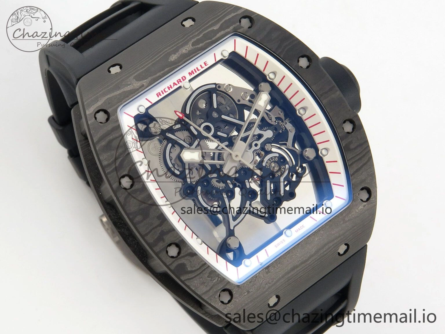 Lightweight RM055 Ti NTPT KVF 1:1 Best Edition White Red Inner Bezel Black Crown on Black Rubber Strap RMUL2 Super Clone 9177