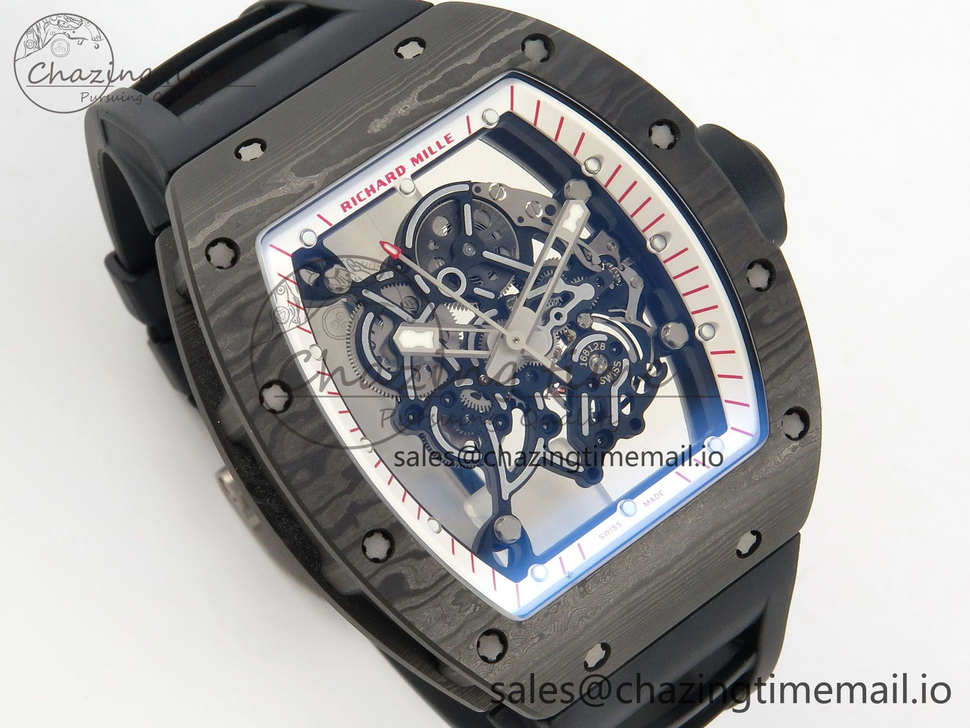 Lightweight RM055 Ti NTPT KVF 1:1 Best Edition White Red Inner Bezel Black Crown on Black Rubber Strap RMUL2 Super Clone 9177