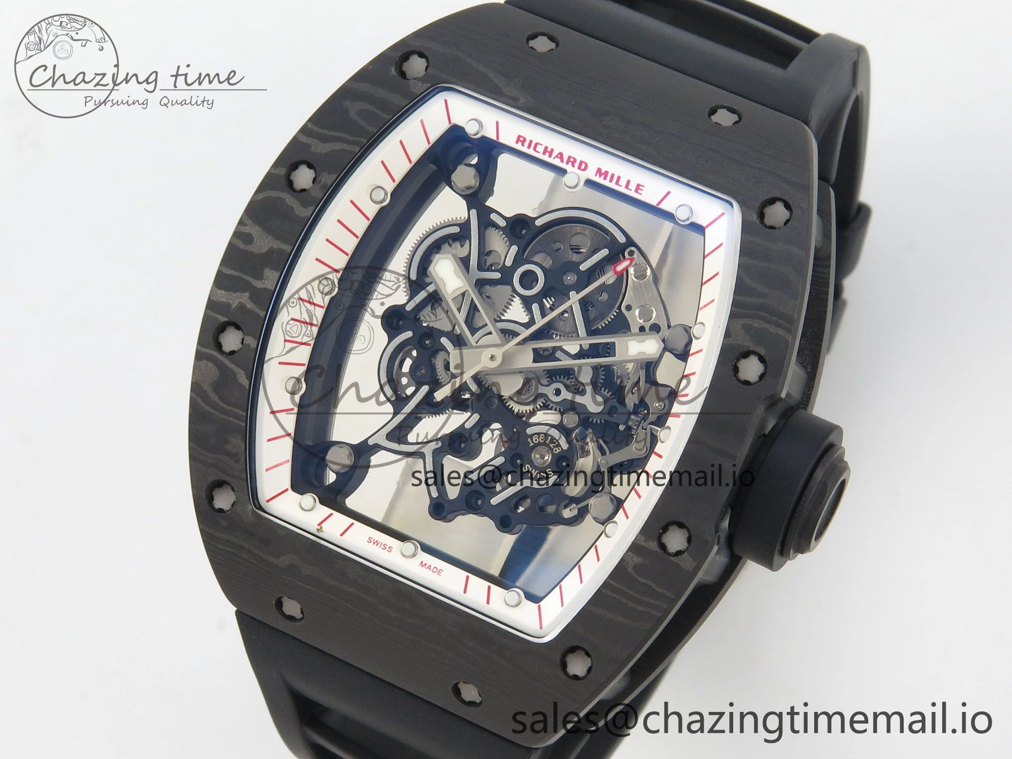 Lightweight RM055 Ti NTPT KVF 1:1 Best Edition White Red Inner Bezel Black Crown on Black Rubber Strap RMUL2 Super Clone 9177