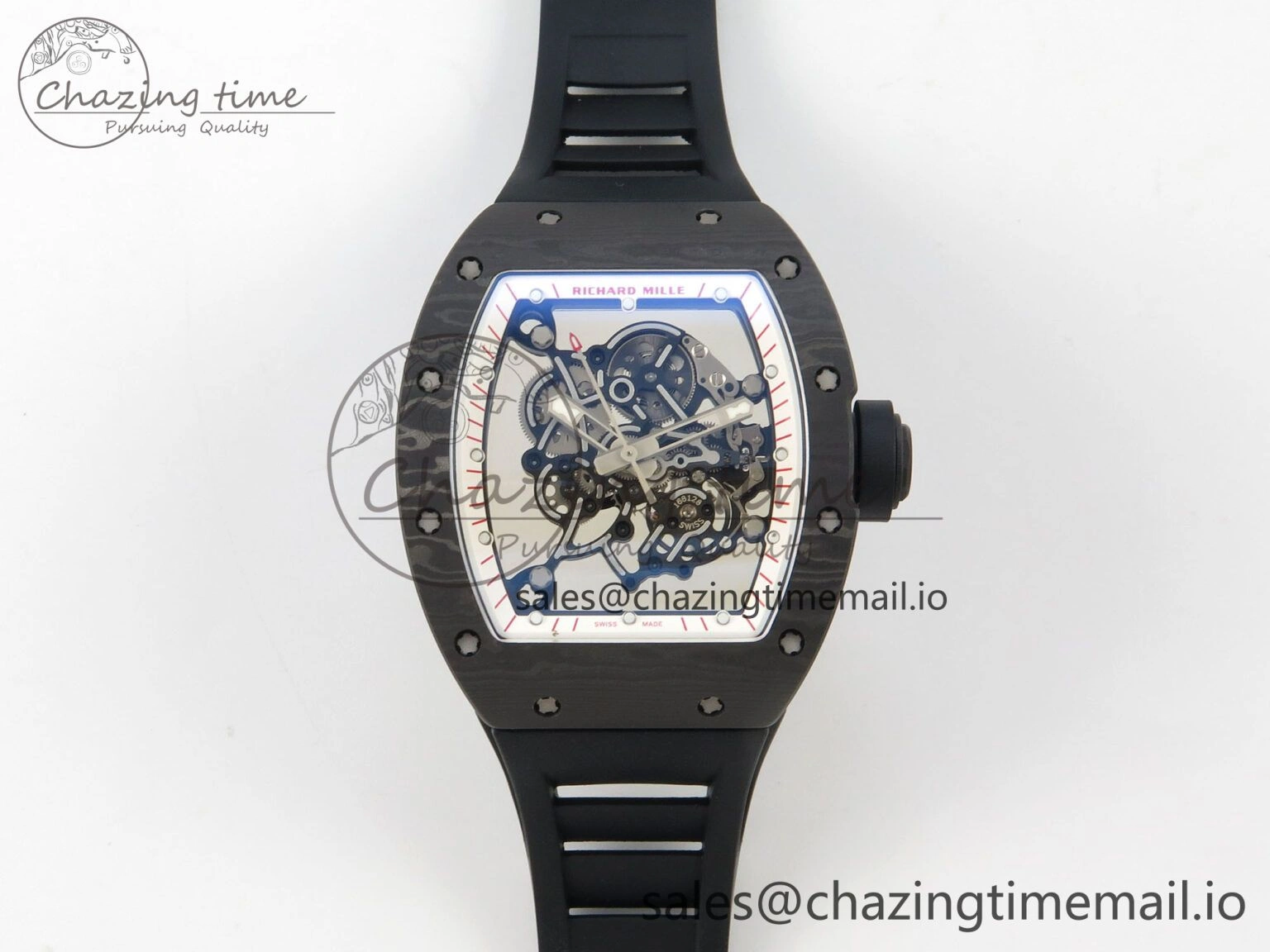 Lightweight RM055 Ti NTPT KVF 1:1 Best Edition White Red Inner Bezel Black Crown on Black Rubber Strap RMUL2 Super Clone 9177