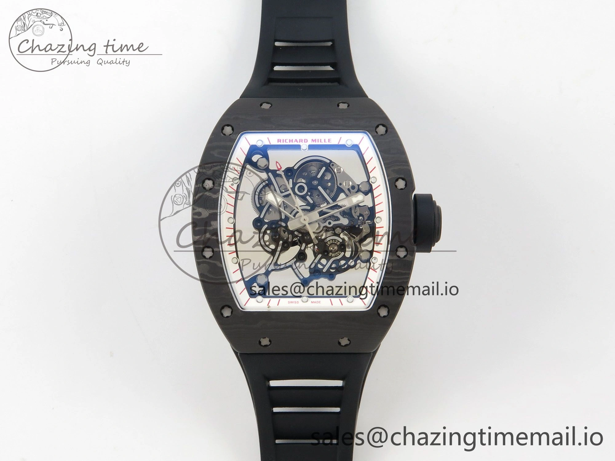 Lightweight RM055 Ti NTPT KVF 1:1 Best Edition White Red Inner Bezel Black Crown on Black Rubber Strap RMUL2 Super Clone 9177