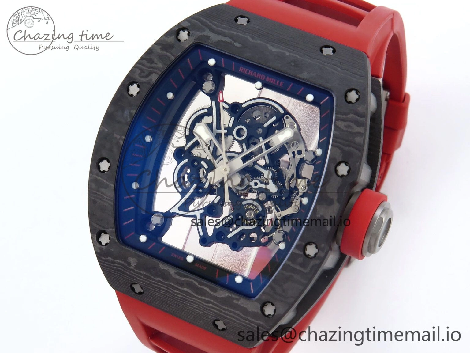 RM055 Ti NTPT UOKF 1:1 Best Edition Black Inner Bezel Red Crown on Red Rubber Strap RMUL2 Super Clone Thermal 9223