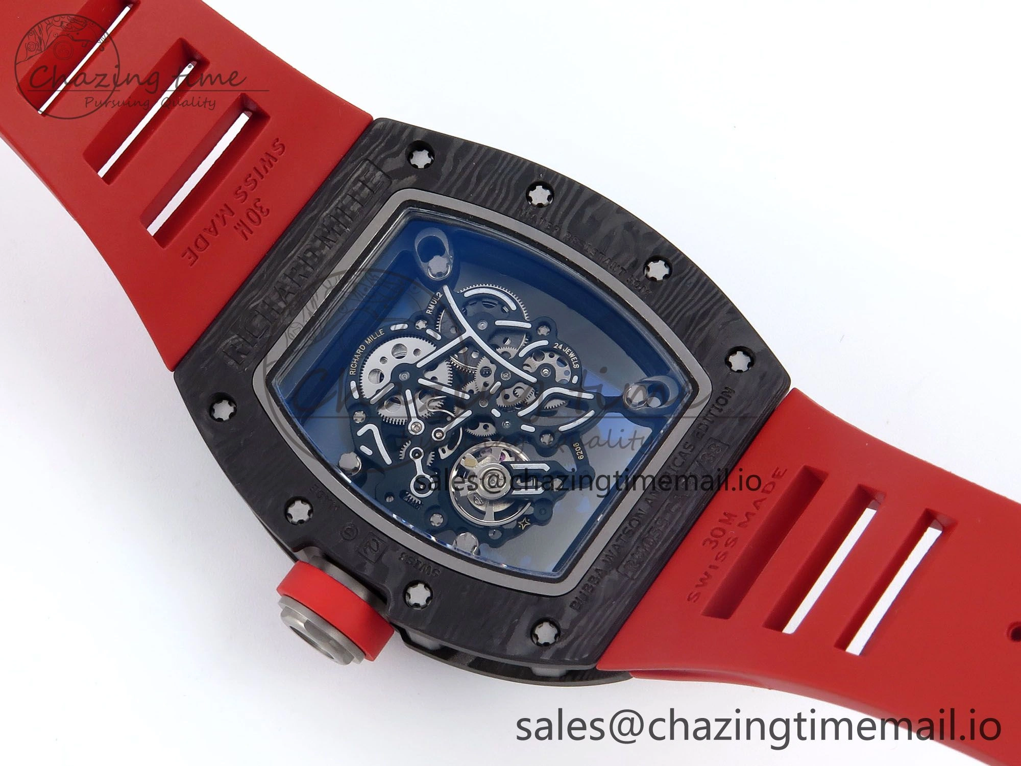 RM055 Ti NTPT UOKF 1:1 Best Edition Black Inner Bezel Red Crown on Red Rubber Strap RMUL2 Super Clone Thermal 9223