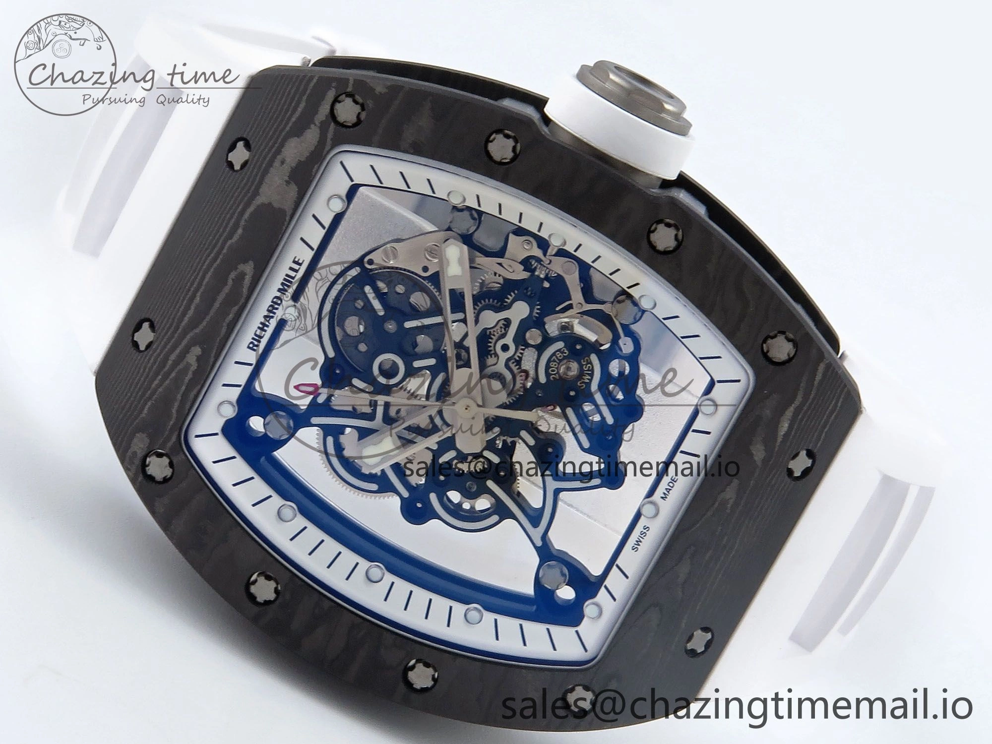 Casual RM055 Ti NTPT UOKF 1:1 Best Edition White Black Inner Bezel White Crown on White Rubber Strap RMUL2 Super Clone 9222