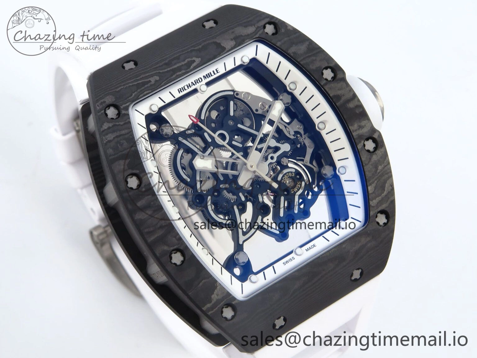 Casual RM055 Ti NTPT UOKF 1:1 Best Edition White Black Inner Bezel White Crown on White Rubber Strap RMUL2 Super Clone 9222