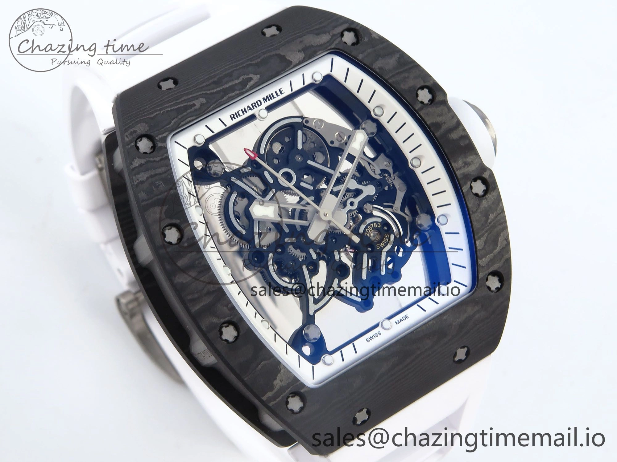 Casual RM055 Ti NTPT UOKF 1:1 Best Edition White Black Inner Bezel White Crown on White Rubber Strap RMUL2 Super Clone 9222