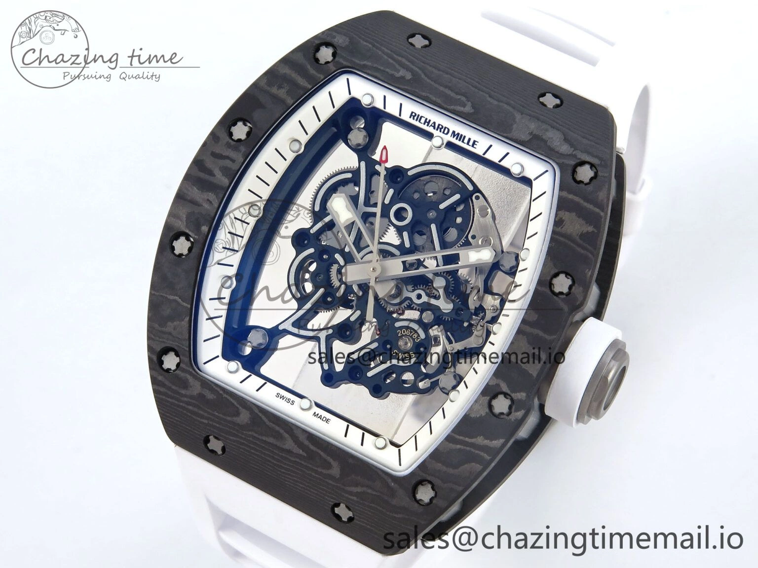 Casual RM055 Ti NTPT UOKF 1:1 Best Edition White Black Inner Bezel White Crown on White Rubber Strap RMUL2 Super Clone 9222