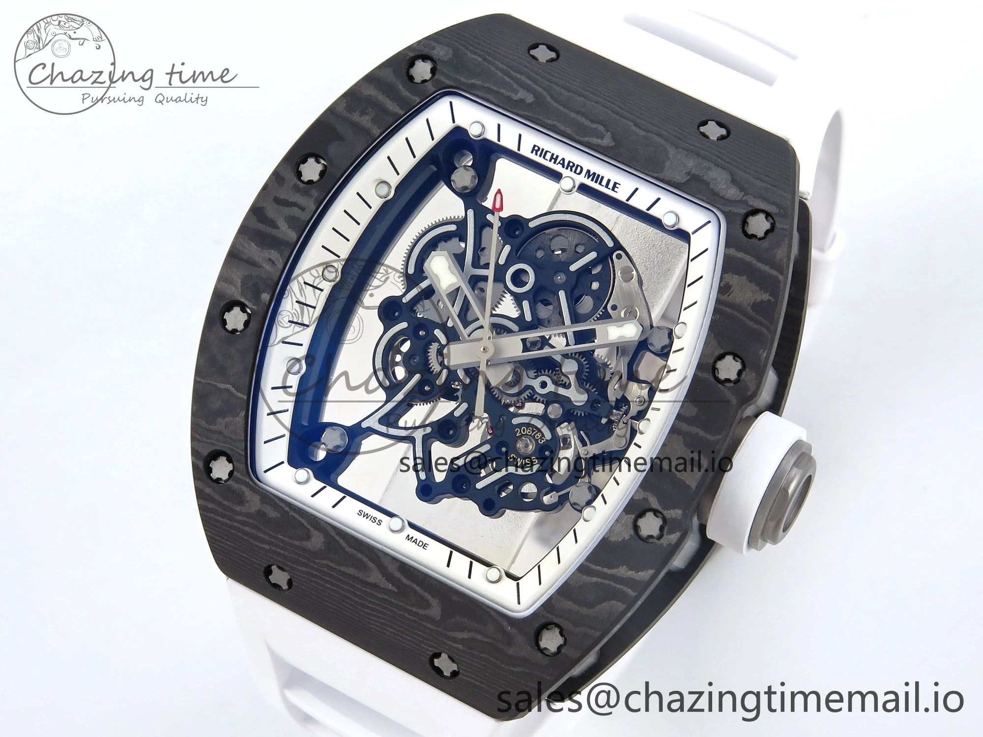 Casual RM055 Ti NTPT UOKF 1:1 Best Edition White Black Inner Bezel White Crown on White Rubber Strap RMUL2 Super Clone 9222