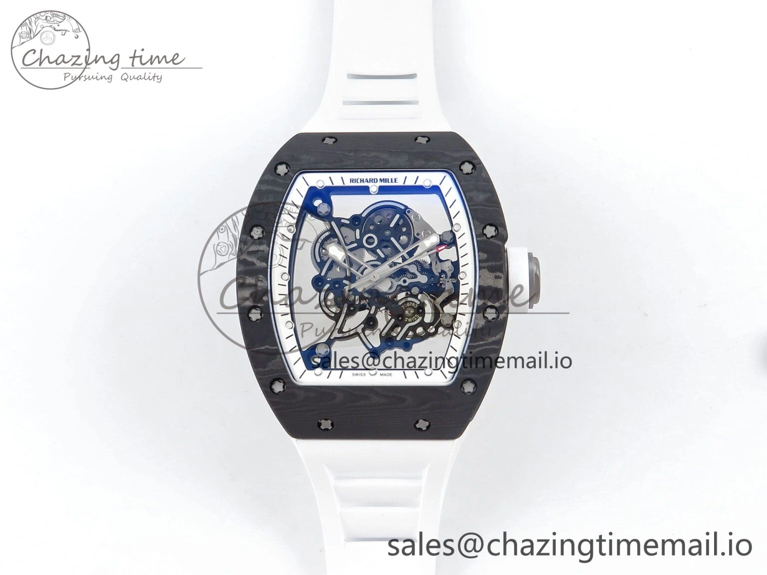 Casual RM055 Ti NTPT UOKF 1:1 Best Edition White Black Inner Bezel White Crown on White Rubber Strap RMUL2 Super Clone 9222