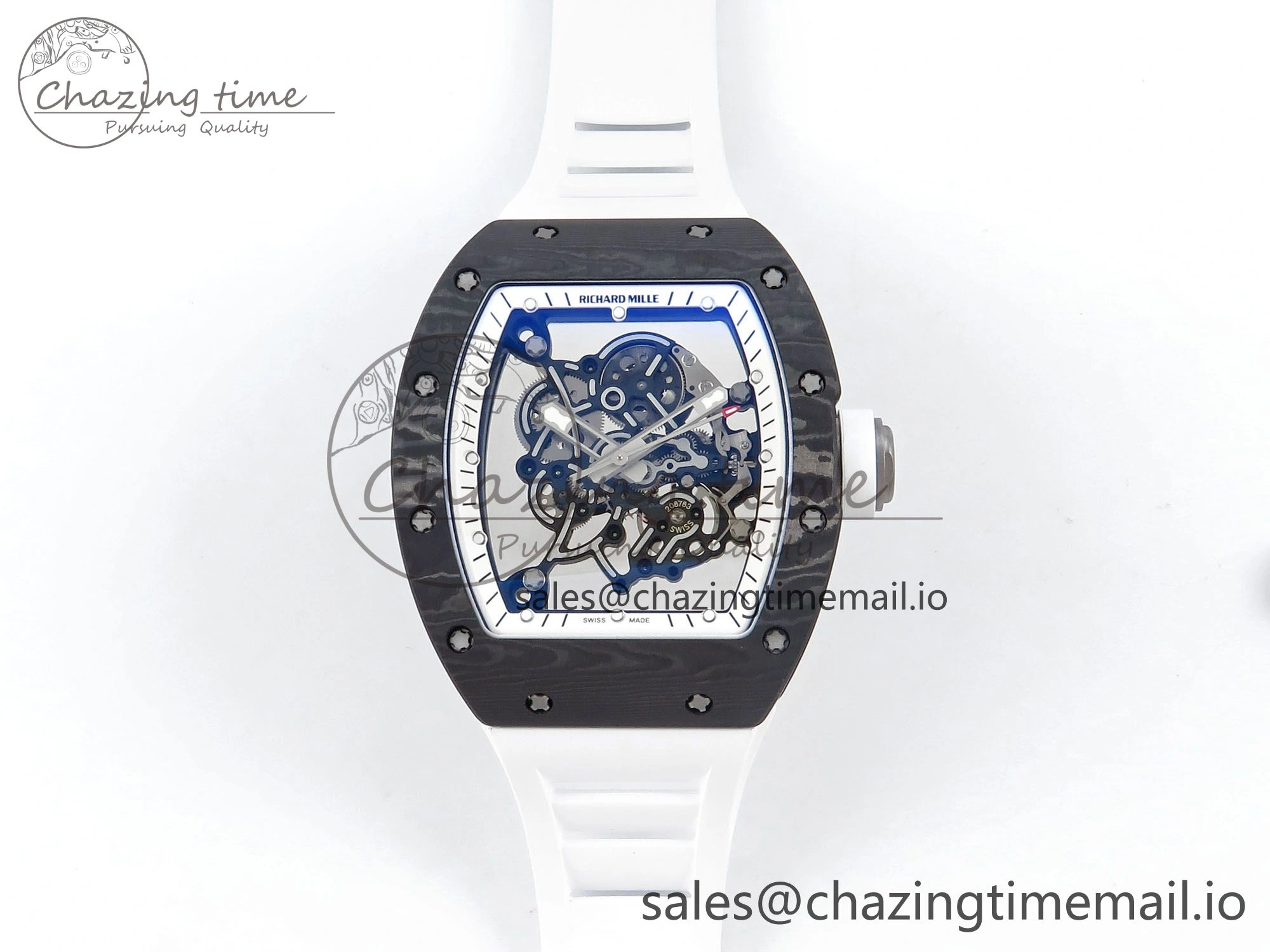 Casual RM055 Ti NTPT UOKF 1:1 Best Edition White Black Inner Bezel White Crown on White Rubber Strap RMUL2 Super Clone 9222