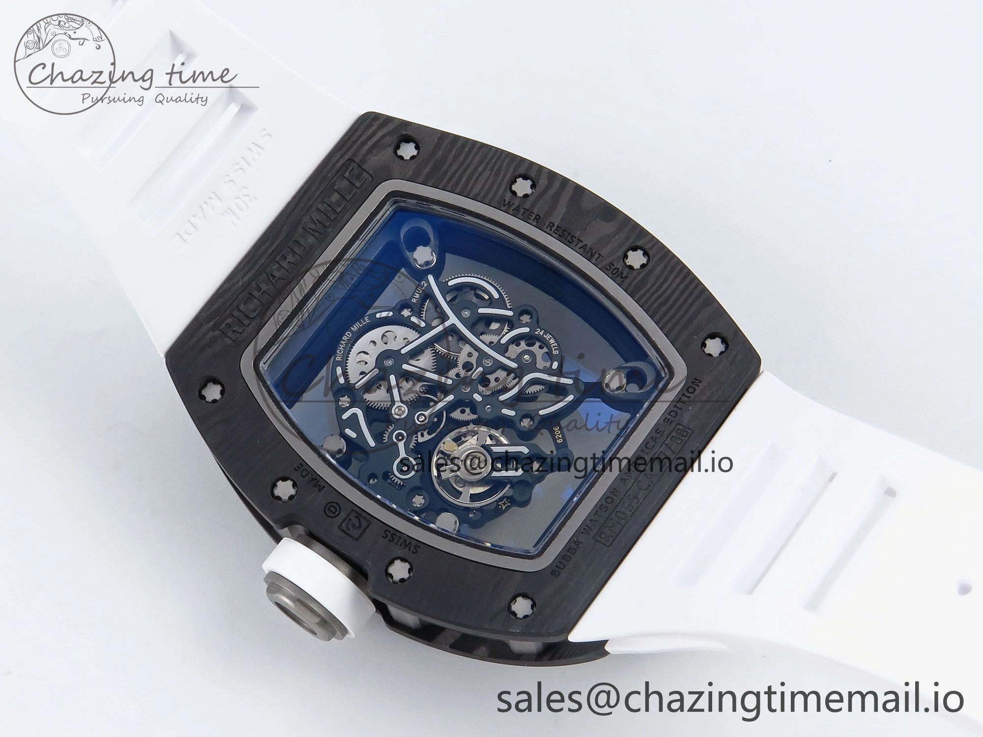 Casual RM055 Ti NTPT UOKF 1:1 Best Edition White Black Inner Bezel White Crown on White Rubber Strap RMUL2 Super Clone 9222