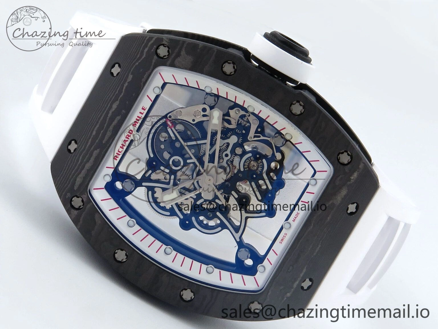 RM055 Ti NTPT UOKF 1:1 Best Edition White Red Inner Bezel White Crown on White Rubber Strap RMUL2 Super Clone Sleek 9227