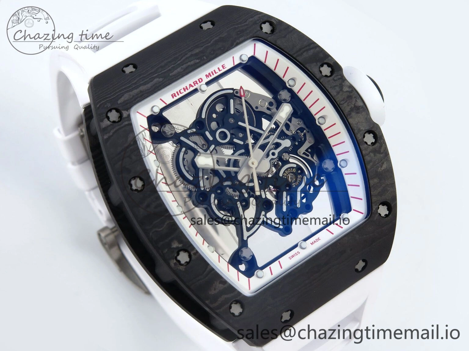RM055 Ti NTPT UOKF 1:1 Best Edition White Red Inner Bezel White Crown on White Rubber Strap RMUL2 Super Clone Sleek 9227