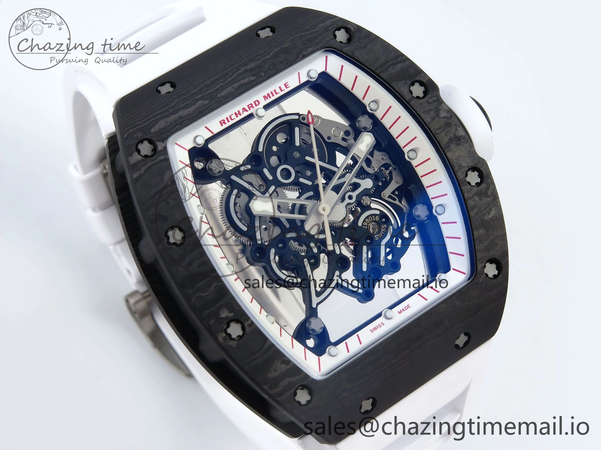 RM055 Ti NTPT UOKF 1:1 Best Edition White Red Inner Bezel White Crown on White Rubber Strap RMUL2 Super Clone Sleek 9227