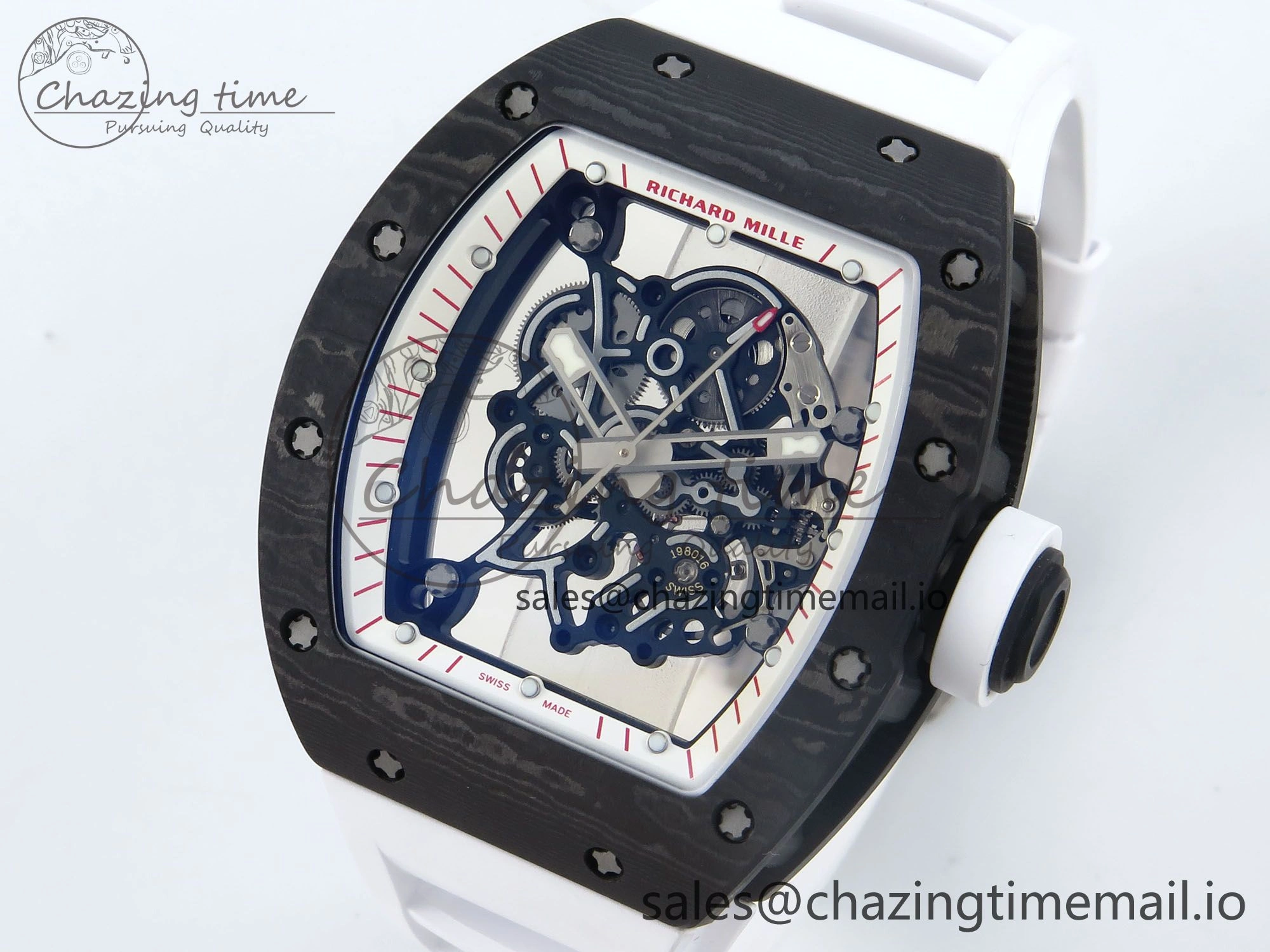 RM055 Ti NTPT UOKF 1:1 Best Edition White Red Inner Bezel White Crown on White Rubber Strap RMUL2 Super Clone Sleek 9227