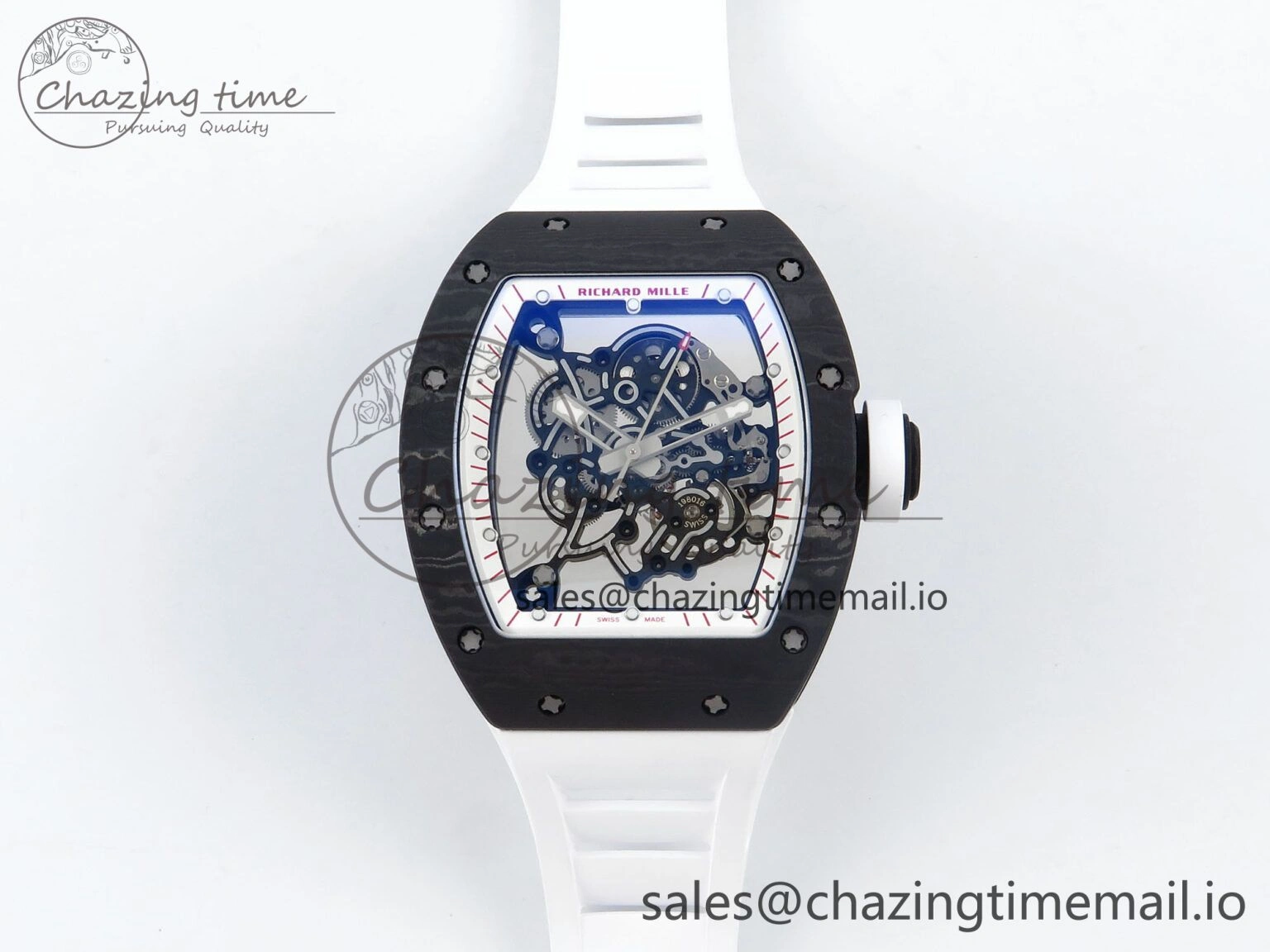 RM055 Ti NTPT UOKF 1:1 Best Edition White Red Inner Bezel White Crown on White Rubber Strap RMUL2 Super Clone Sleek 9227