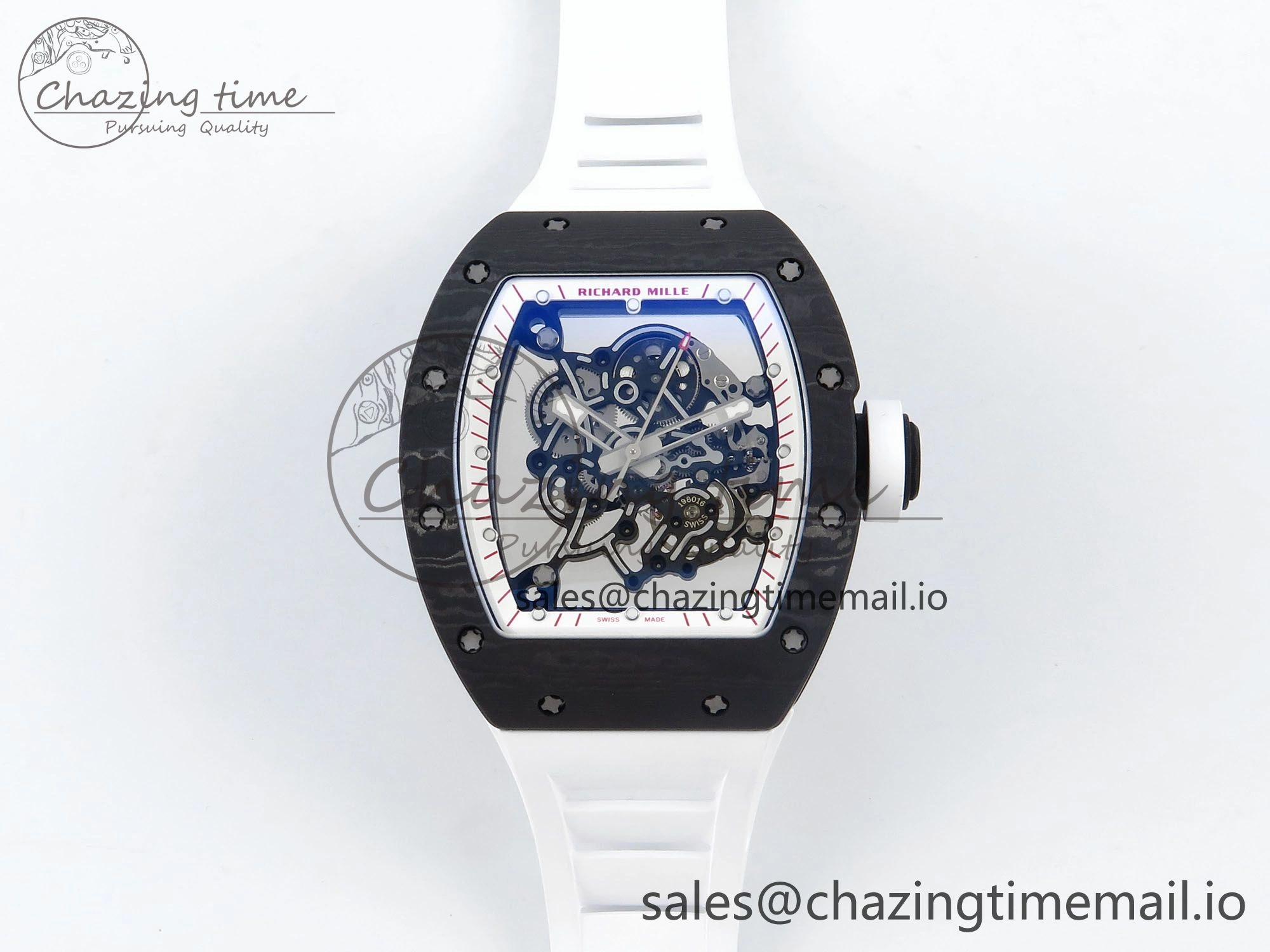 RM055 Ti NTPT UOKF 1:1 Best Edition White Red Inner Bezel White Crown on White Rubber Strap RMUL2 Super Clone Sleek 9227