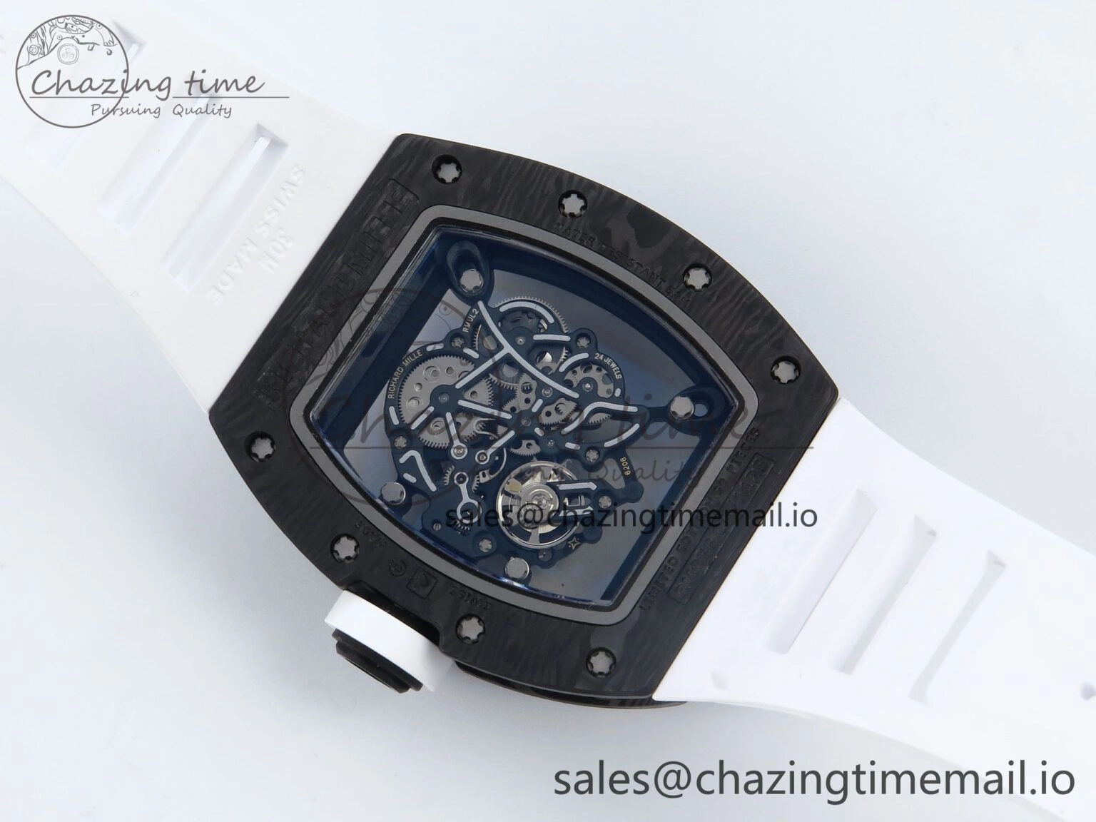 RM055 Ti NTPT UOKF 1:1 Best Edition White Red Inner Bezel White Crown on White Rubber Strap RMUL2 Super Clone Sleek 9227