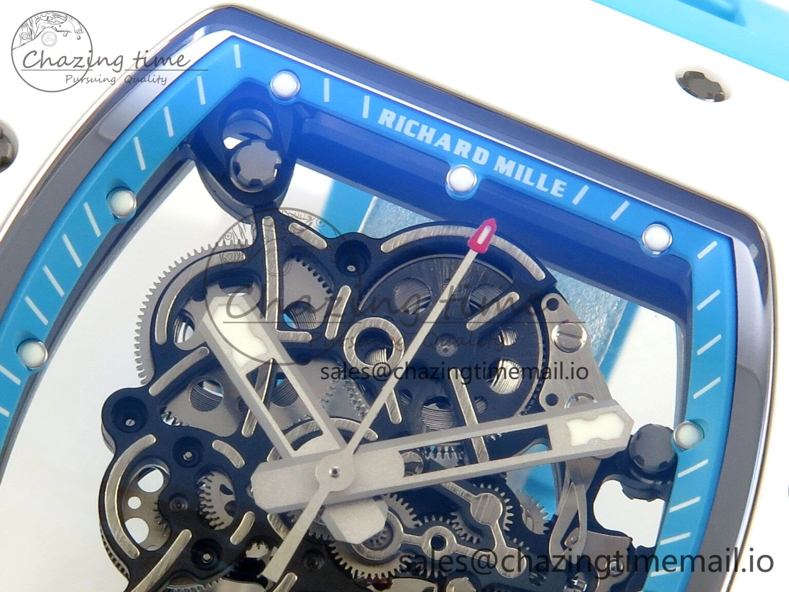 RM055 White Ceramic APSF 1:1 Best Edition Blue Inner Bezel on Blue Rubber Strap RMUL2 Super Clone TechFriendly 9142