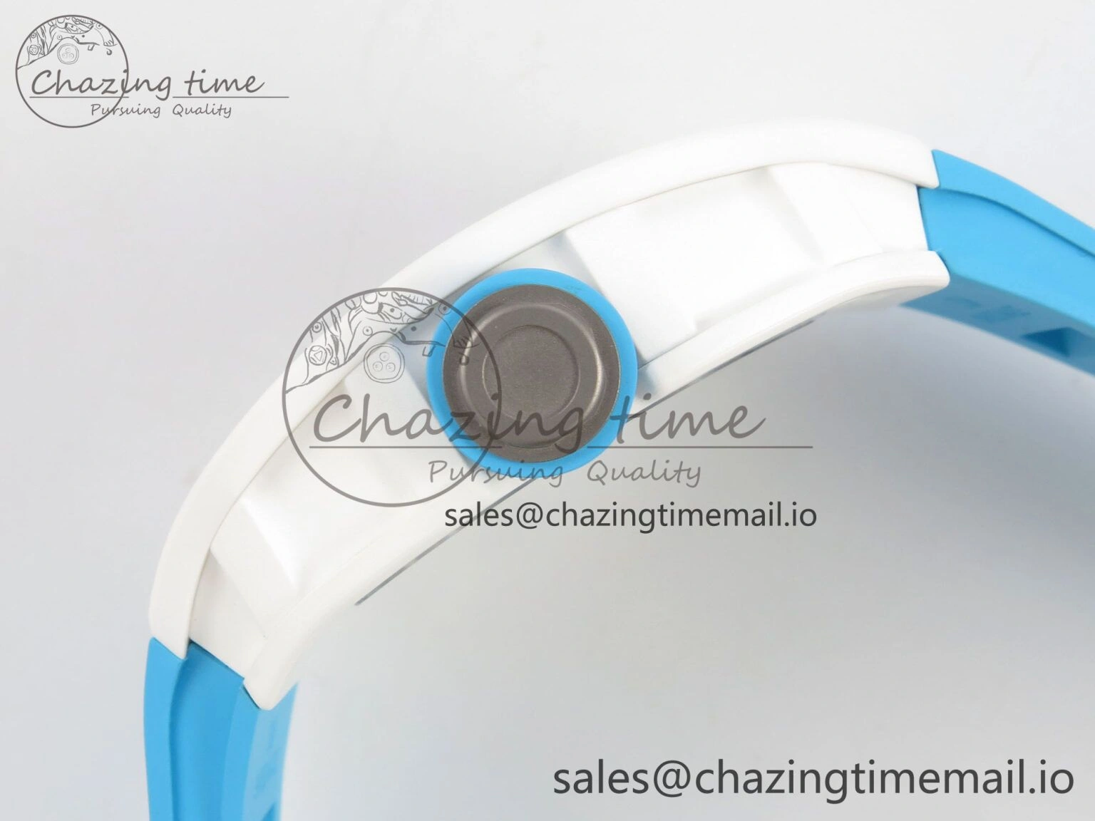 RM055 White Ceramic APSF 1:1 Best Edition Blue Inner Bezel on Blue Rubber Strap RMUL2 Super Clone TechFriendly 9142