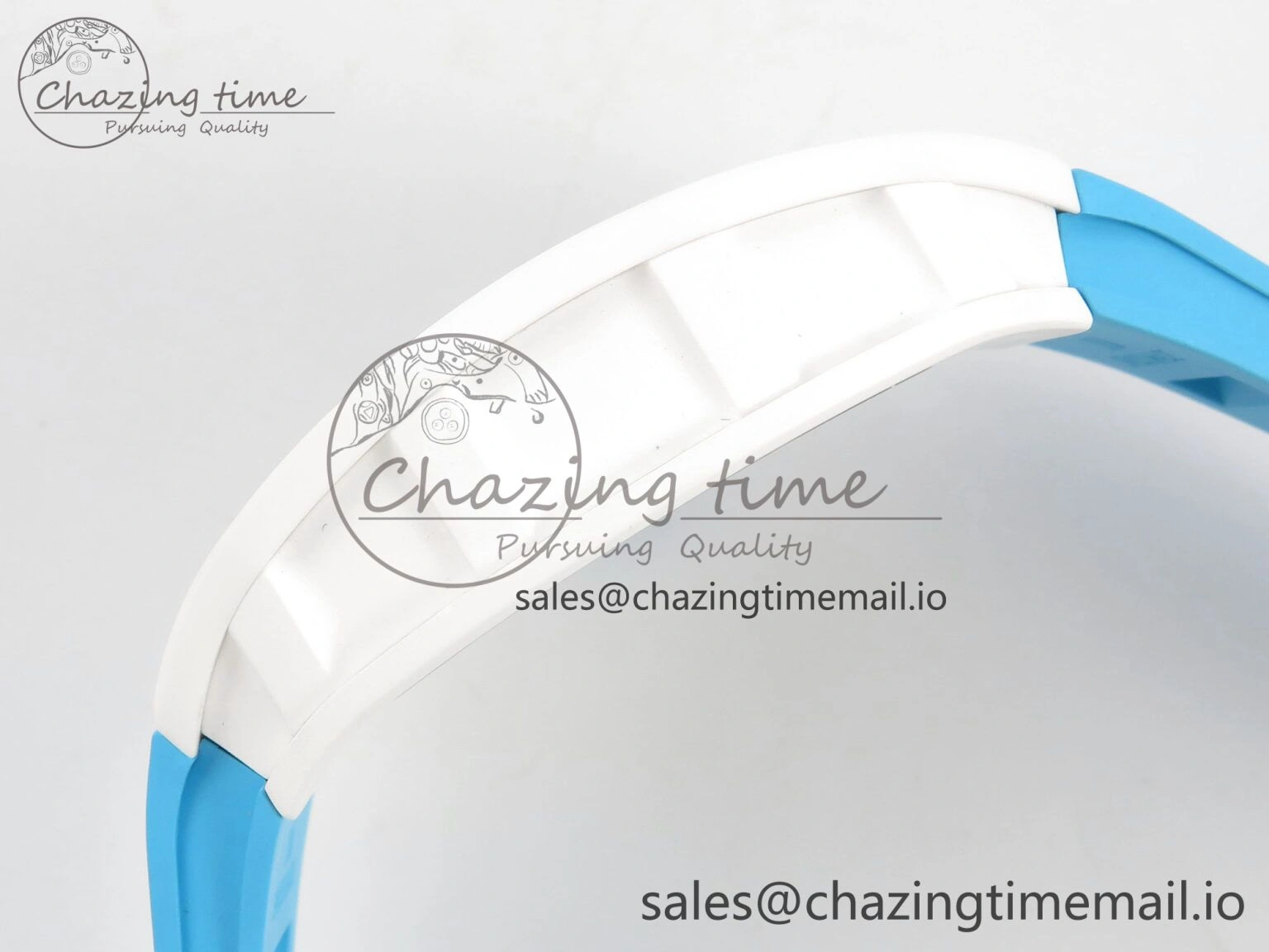 RM055 White Ceramic APSF 1:1 Best Edition Blue Inner Bezel on Blue Rubber Strap RMUL2 Super Clone TechFriendly 9142