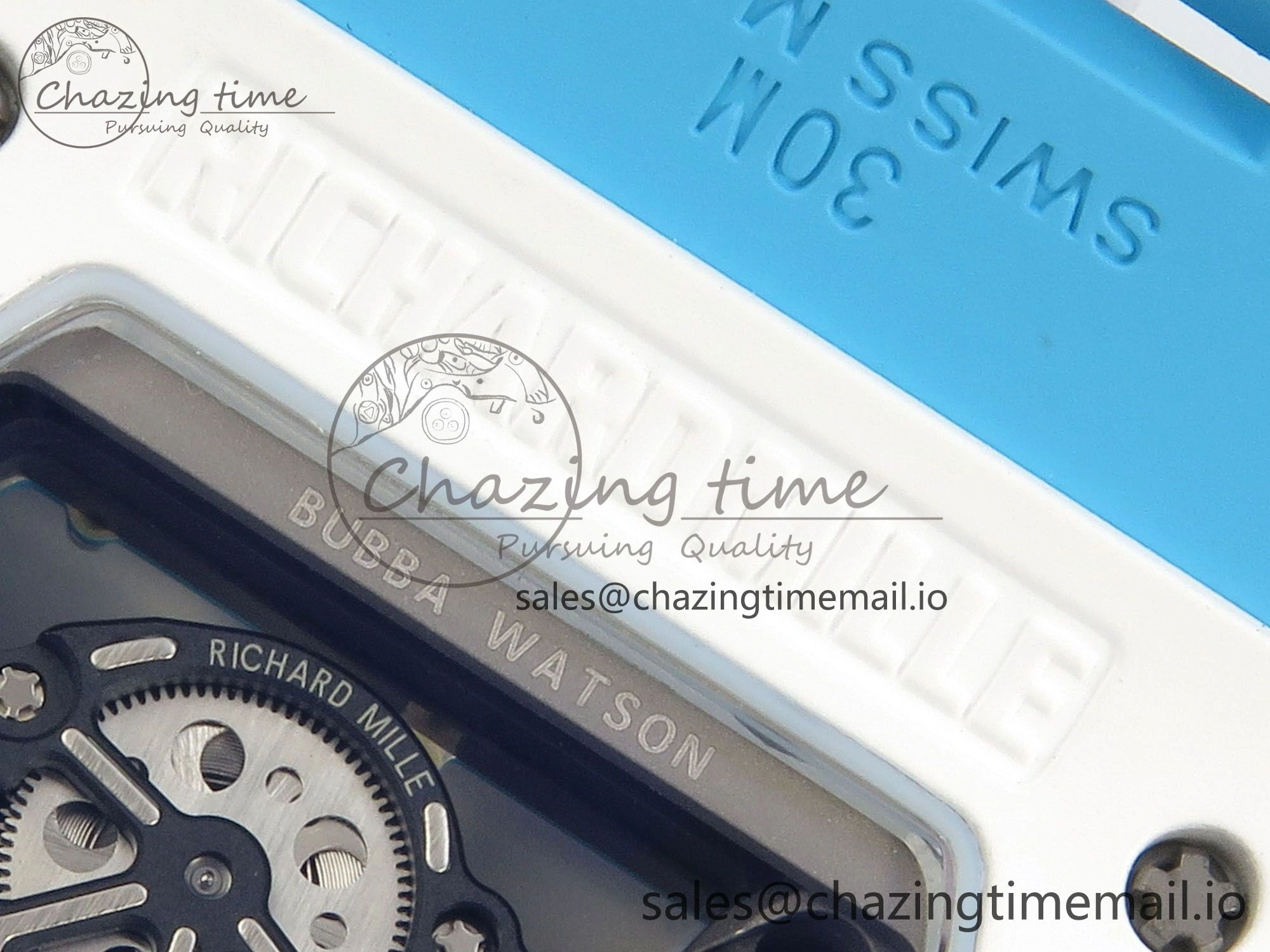 RM055 White Ceramic APSF 1:1 Best Edition Blue Inner Bezel on Blue Rubber Strap RMUL2 Super Clone TechFriendly 9142