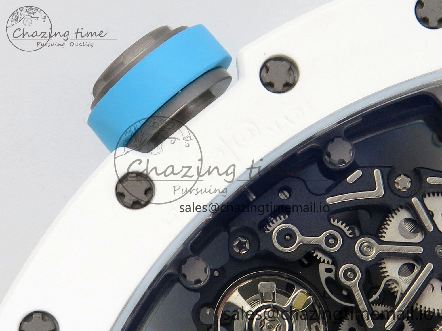 RM055 White Ceramic APSF 1:1 Best Edition Blue Inner Bezel on Blue Rubber Strap RMUL2 Super Clone TechFriendly 9142